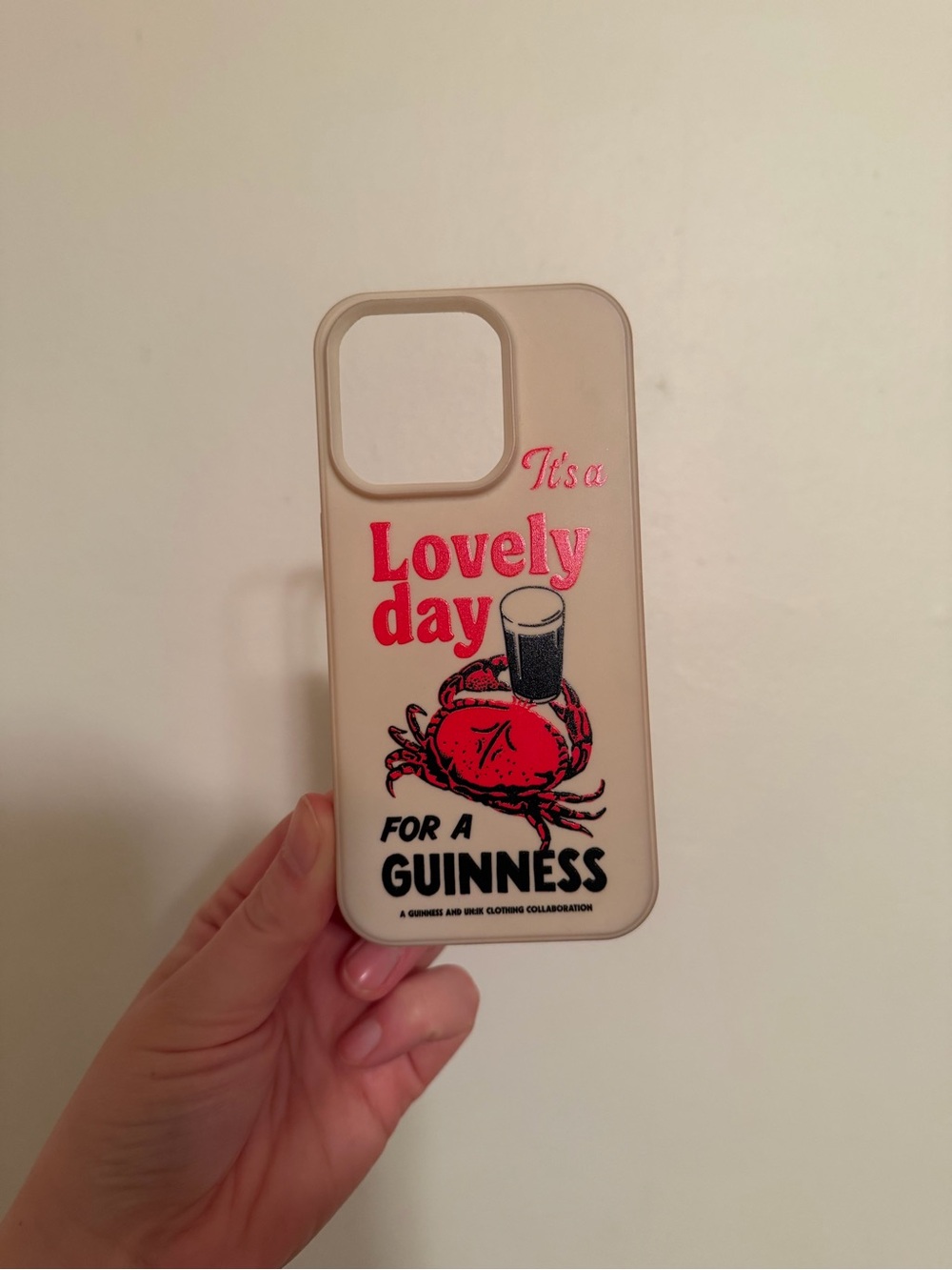 It's a Lovely Day for a Guinness iPhone 15 pro Case - Cream with Red and Black
